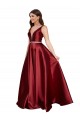 Burgundy V-Neck Sleeveless V-Back Long Plus Size Prom Dress Canada Supplier
