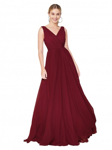 Burgundy High Neck Sleeveless V-Back Long Bridal Party Dress Canada Supplier