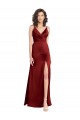 Burgundy V-Neck Sleeveless V-Back Stretch Satin Long Evening Prom Gowns Canada Supplier