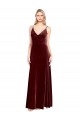 Burgundy V-Neck Sleeveless V-Back Stretch Velvet Long Prom Dress Canada Supplier