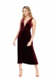 Burgundy V-Neck Sleeveless V-Back Midi Length Prom Dress Canada Supplier