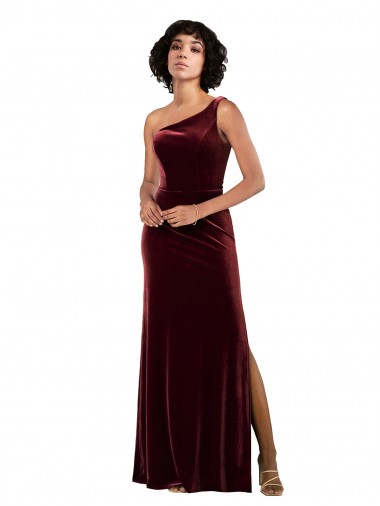 Burgundy One Shoulder Sleeveless Long Sexy Prom Dress Canada Supplier