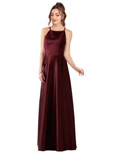 Burgundy Gold Halter Neck Sleeveless Long Prom Dress Canada Supplier