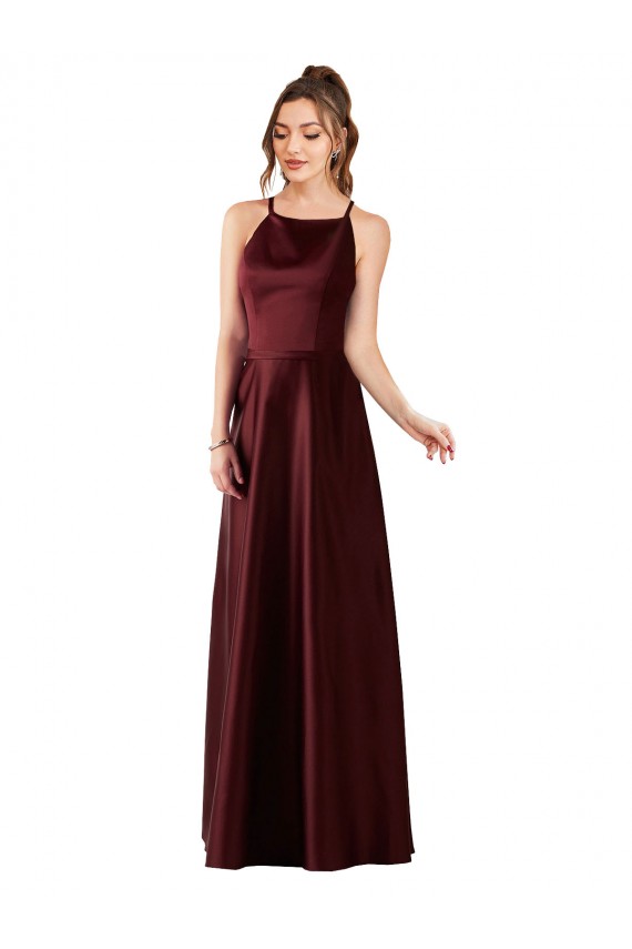 Burgundy Gold Halter Neck Sleeveless Long Prom Dress Canada Supplier