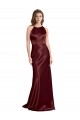 Burgundy Gold V-Neck Sleeveless Stretch Satin Long Prom Dress Canada Supplier