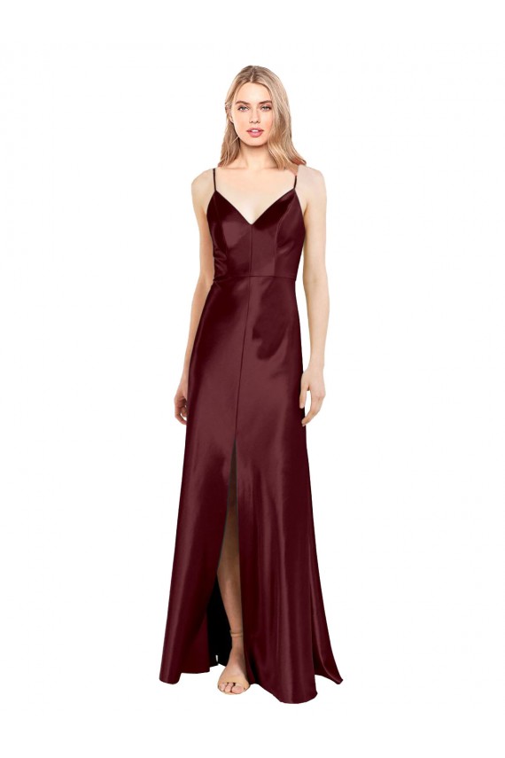 Burgundy Gold V-Neck Sleeveless Long Prom Dresses Canada Supplier