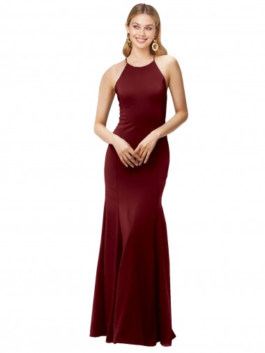 Burgundy Gold High Neck Sleeveless Criss Cross Back Long Evening Prom Gowns Canada Supplier