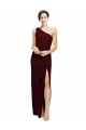 Burgundy Gold One Shoulder Sleeveless Sheath Long Prom Dress Canada Supplier