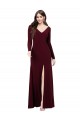 Burgundy Gold V-Neck Long Sleeves V-Back Long Prom Dress Canada Supplier