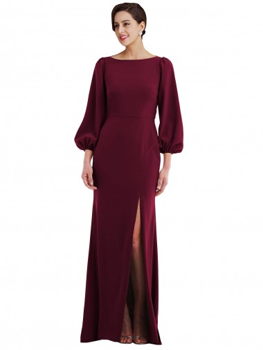 Burgundy Gold Bateau Neck Long Sleeves Open Back Long Prom Dress Canada Supplier