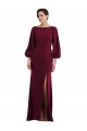 Burgundy Gold Bateau Neck Long Sleeves Open Back Long Prom Dress Canada Supplier