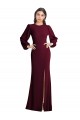 Burgundy Gold Bateau Neck Puff Sleeves Open Back Long Prom Dress Canada Supplier