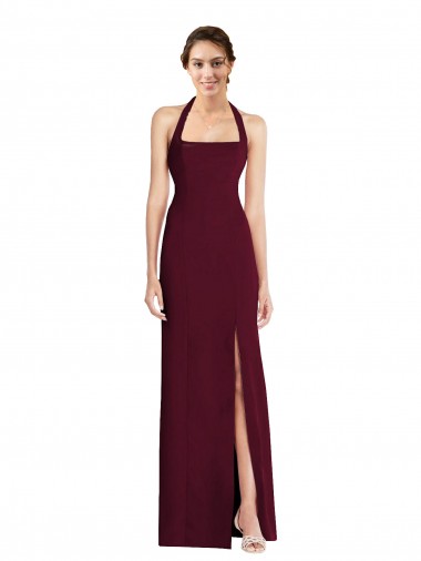 Burgundy Gold Halter Neck Sleeveless Open Back Long Prom Dress Canada Supplier