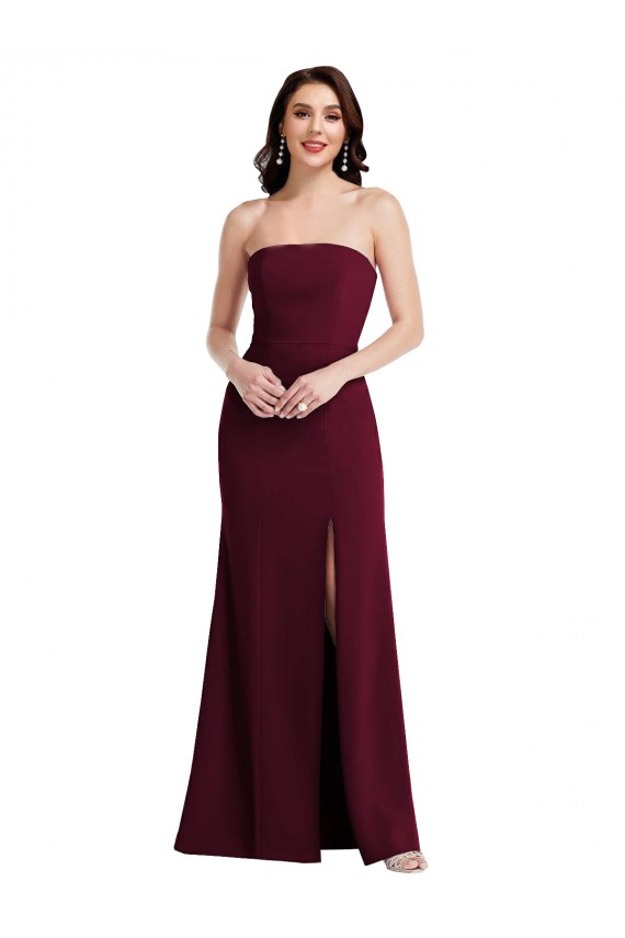 Burgundy Gold Strapless Sleeveless Long Prom Dress Canada Supplier