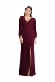 Burgundy Gold V-Neck Puff Sleeves Long Prom Dress Canada Supplier
