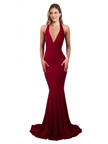 Burgundy V-Neck Sleeveless Open Back Spandex Long Sexy Prom Dress Canada Supplier