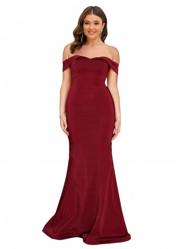 Burgundy Off the Shoulder Sleeveless Long Plus Size Prom Dress Canada Supplier