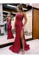 Burgundy One Shoulder Sleeveless Sweep Train Long Prom Dress Canada Supplier