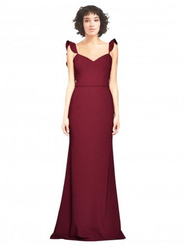 Burgundy Strapless Sleeveless Stretch Crepe Long Prom Dress Canada Supplier