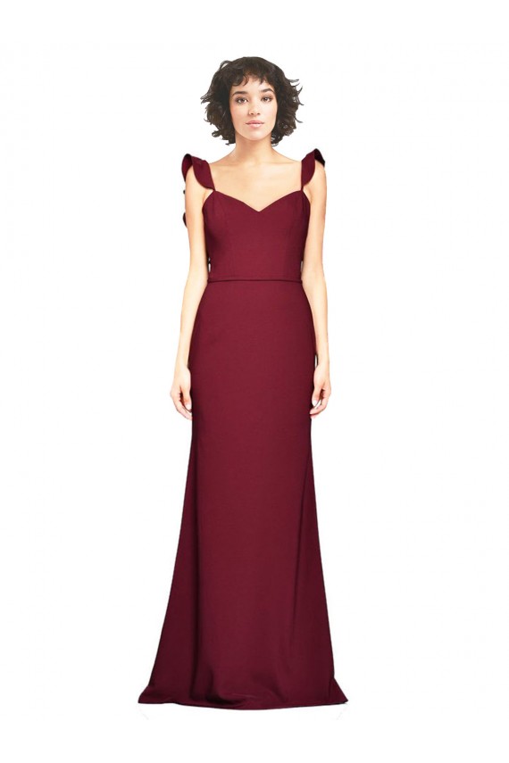 Burgundy Strapless Sleeveless Stretch Crepe Long Prom Dress Canada Supplier