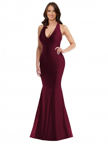 Burgundy V-Neck Sleeveless Open Back Long Sexy Plus Size Prom Dress Canada Supplier