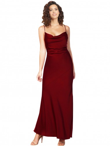 Burgundy Cowl Neck Sleeveless Low Back Long Prom Dress Canada Supplier