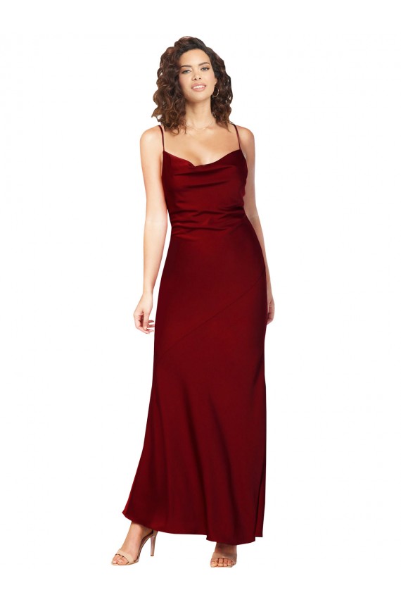 Burgundy Cowl Neck Sleeveless Low Back Long Prom Dress Canada Supplier