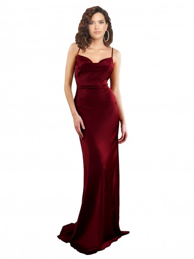Burgundy Cowl Neck Sleeveless Criss Cross Open Back Long Prom Dress Canada Supplier