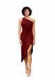 Burgundy One Shoulder Sleeveless Midi Length Prom Dress Canada Supplier
