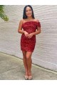 Burgundy One Shoulder Sleeveless Short Homecoming Dress / Prom Dress Canada Supplier