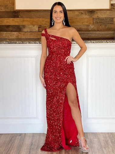 Burgundy One Shoulder Sleeveless Sweep Train Prom Dress Canada Supplier