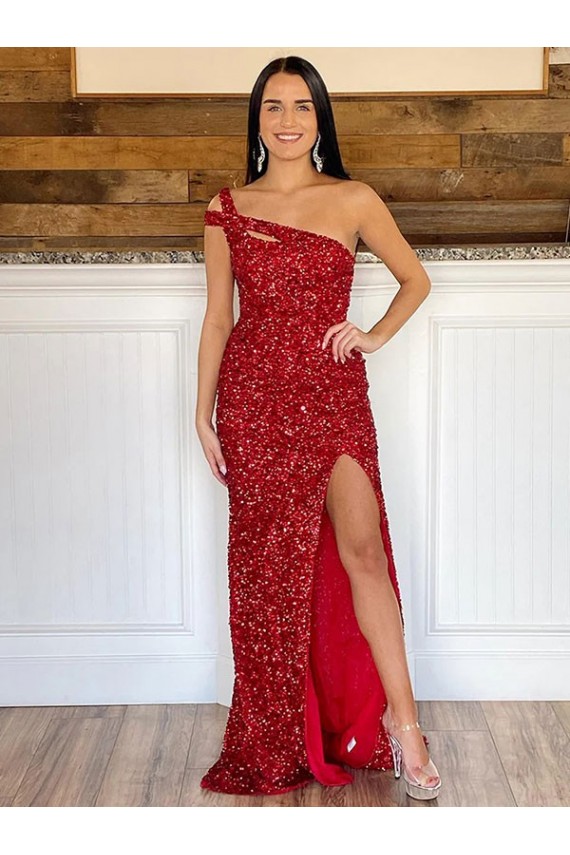 Burgundy One Shoulder Sleeveless Sweep Train Prom Dress Canada Supplier