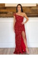 Burgundy One Shoulder Sleeveless Sweep Train Prom Dress Canada Supplier