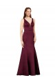 Burgundy V-Neck Sleeveless V-Back Satin Long Prom Dress Canada Supplier