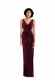 Burgundy V-Neck Sleeveless Stretch Velvet Long Prom Dress Canada Supplier