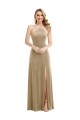 Champagne High Neck Sleeveless Open Back Long Prom Dress Canada Supplier