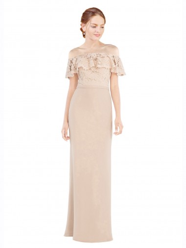 Champagne Off the Shoulder Sleeveless Long Prom Dress Canada Supplier