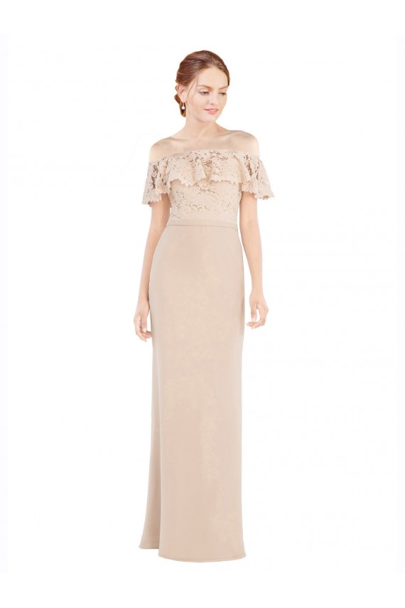 Champagne Off the Shoulder Sleeveless Long Prom Dress Canada Supplier