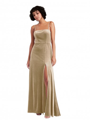Champagne Square Neck Sleeveless Long A-Line Prom Dress Canada Supplier