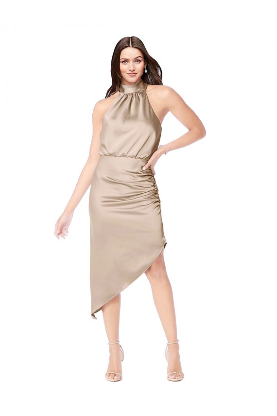 Champagne Pink Halter Neck Sleeveless Midi Length Prom Dress Canada Supplier