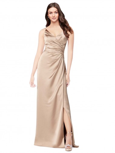 Champagne Pink V-Neck Sleeveless Low Back Long Prom Dress Canada Supplier