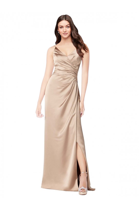 Champagne Pink V-Neck Sleeveless Low Back Long Prom Dress Canada Supplier