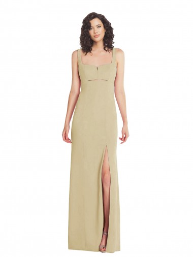 Champagne Square Neck Sleeveless Low Back Long Prom Dress Canada Supplier
