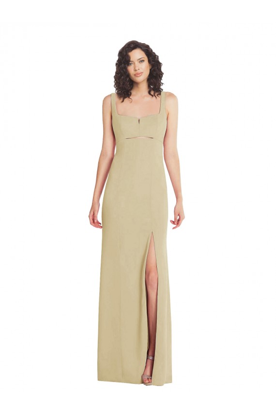 Champagne Square Neck Sleeveless Low Back Long Prom Dress Canada Supplier