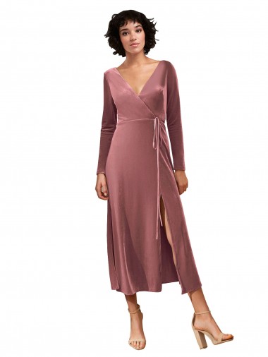 Cinnamon Rose V-Neck Long Sleeves Midi Length Prom Dress Canada Supplier