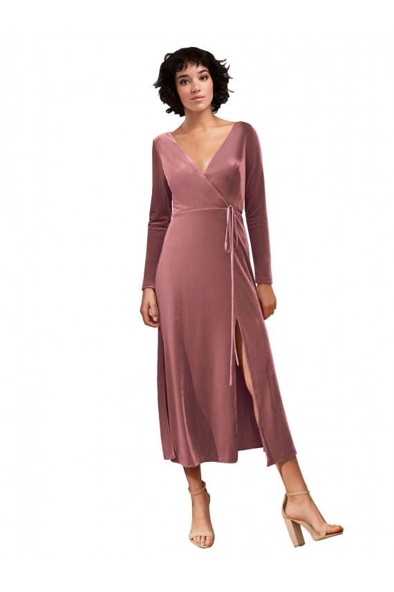 Cinnamon Rose V-Neck Long Sleeves Midi Length Prom Dress Canada Supplier