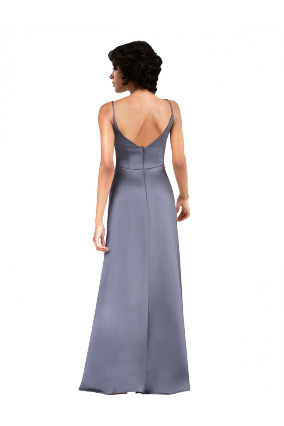 Black V-Neck Sleeveless Silky Satin Long Prom Dress Canada Supplier