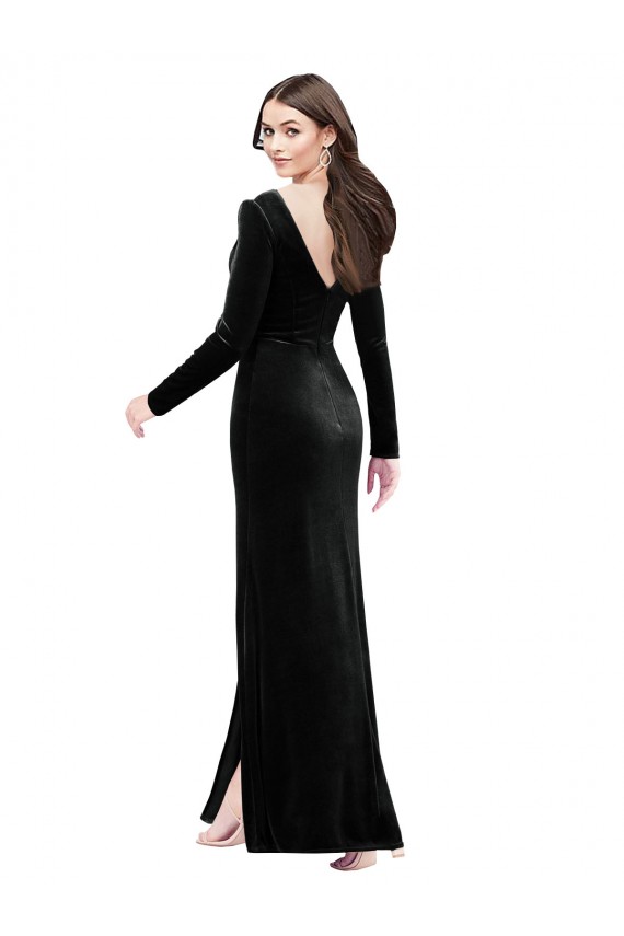 Black V-Neck Long Sleeves V-Back Long Prom Dress Canada Supplier