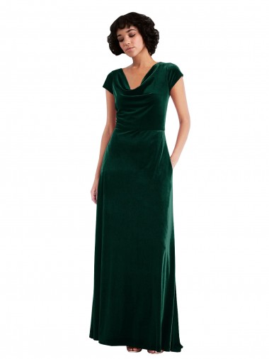 Dark Green Cowl Neck Cap Sleeves Long Prom Dress Canada Supplier