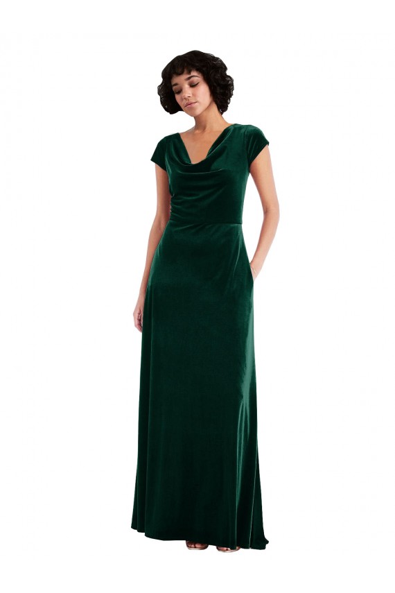 Dark Green Cowl Neck Cap Sleeves Long Prom Dress Canada Supplier
